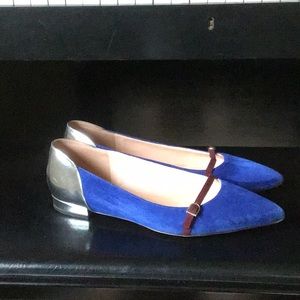 J Crew womens colorblock pointed toe suede flat with buckle 8.5
